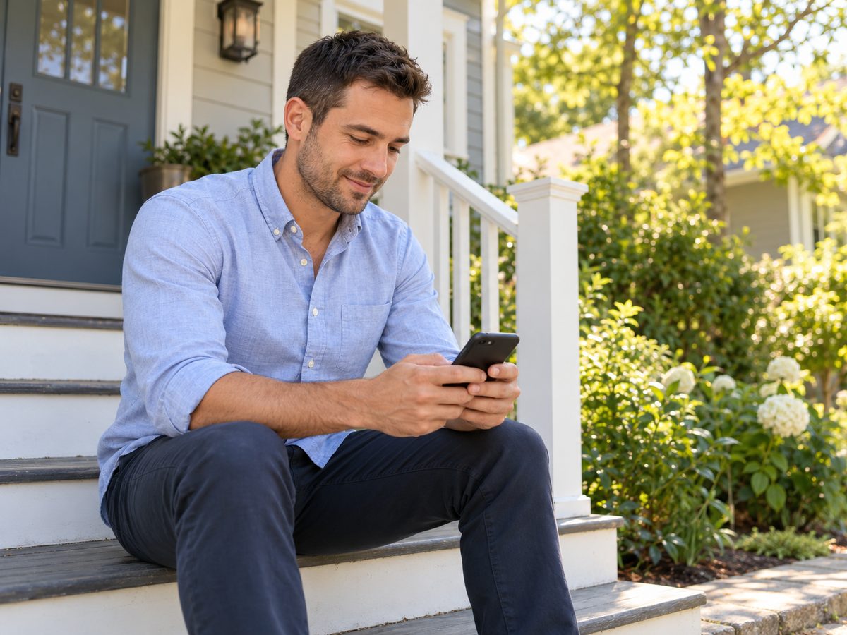 Smiling customer using the HFD app
