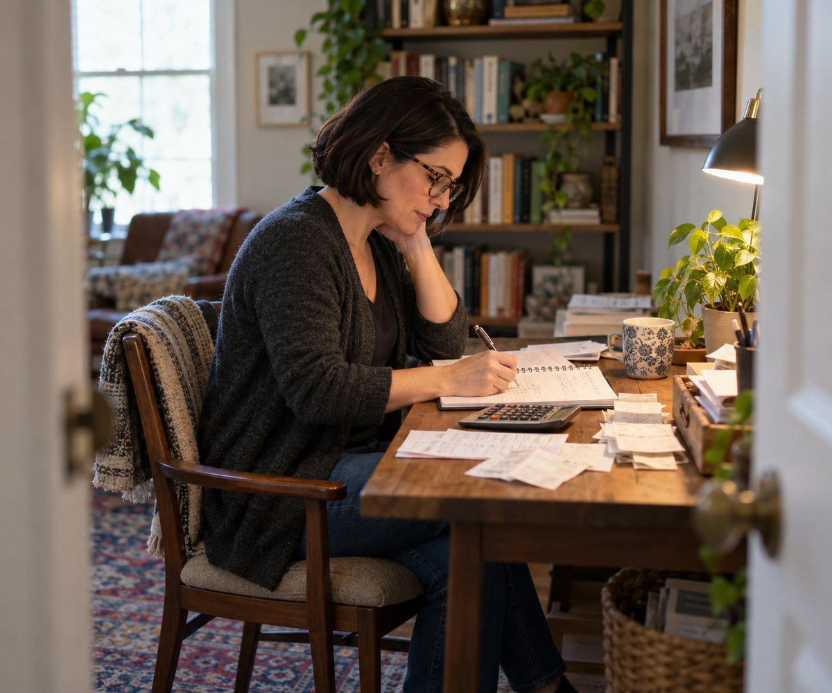 Person planning a budget at a desk